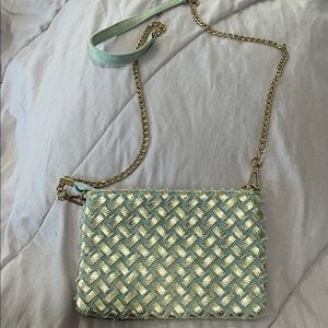 Elegant Woven Gold and Mint Crossbody Bag